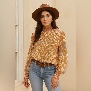 🕔 NWOT | Jealous Tomato | Boho Tapestry Balloon Sleeve Smocked Cuff | Multi | M